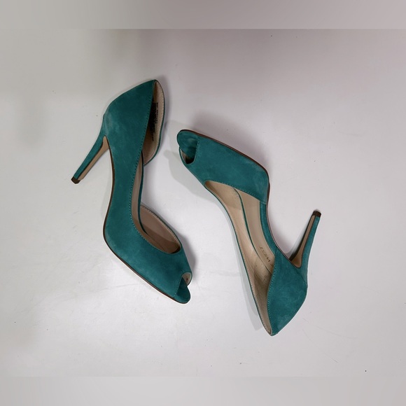 Nine West suede peep toe shoes. Teal blue. Size 6M. - Picture 9 of 11